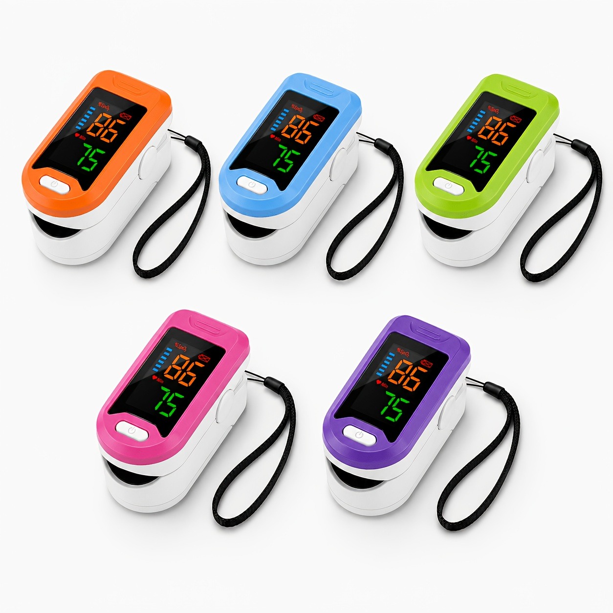 Oxygen Saturation Monitor Fingertip - 指先パルスオキシメーター SpO2 モニター、脈拍数デジタル表示付き、血中酸素飽和度モニター、血中酸素計、5 色